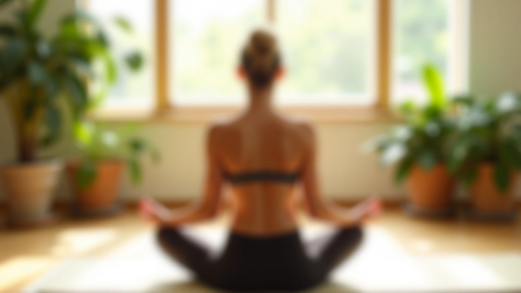 Person meditiert auf einer Yogamatte im ruhigen, hell erleuchteten Zimmer mit Pflanzen
