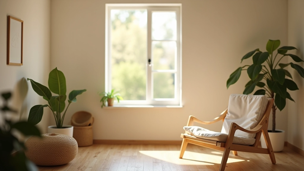 Ruhiger, minimalistischer Raum mit natürlichem Licht für Reflexion und Selbstbegleitung